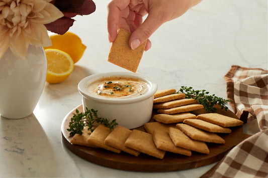 Hot Honey Yogurt Dip with Corn Biscuits