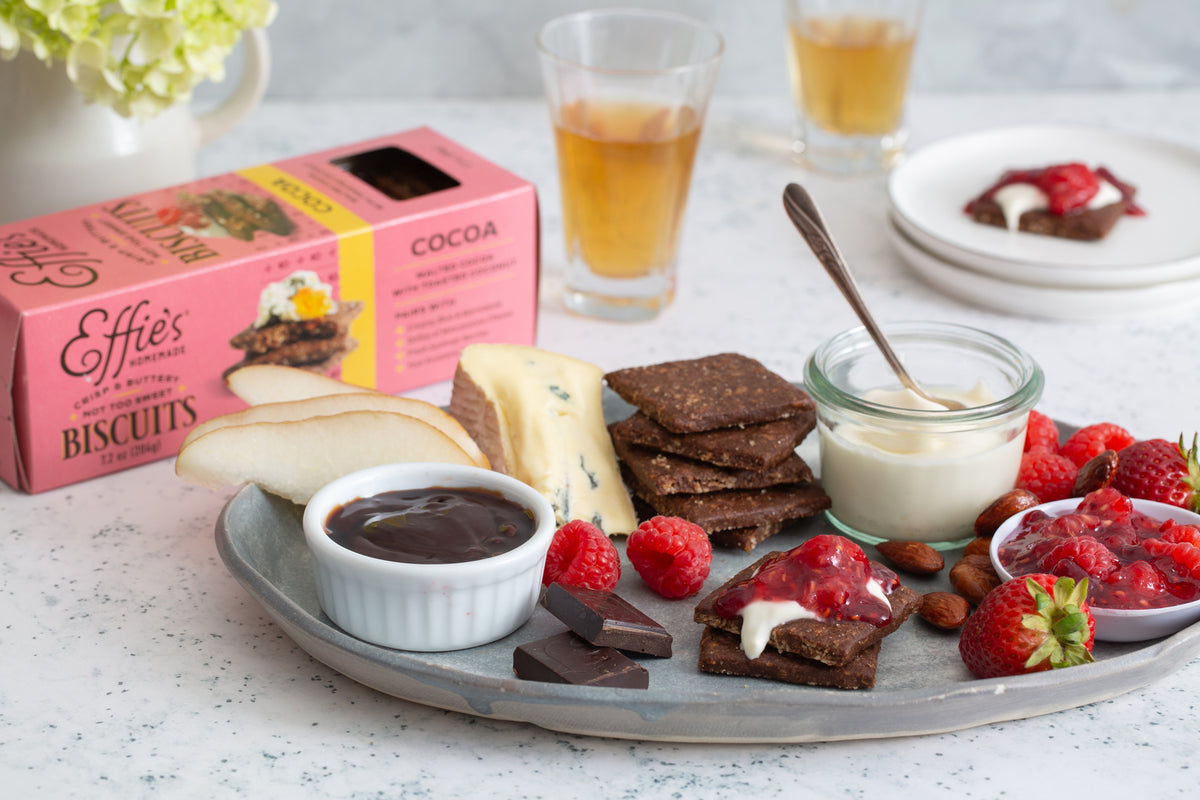 Cocoa Biscuits, Soft Cheese & Berry Jam