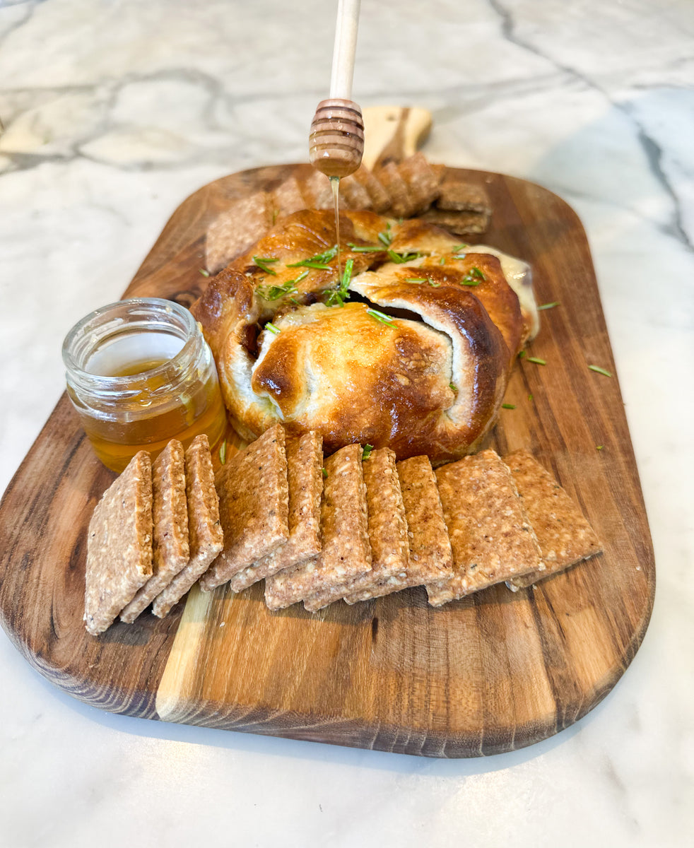 Baked Puff Pastry Wrapped Brie with Gruyère Biscuits