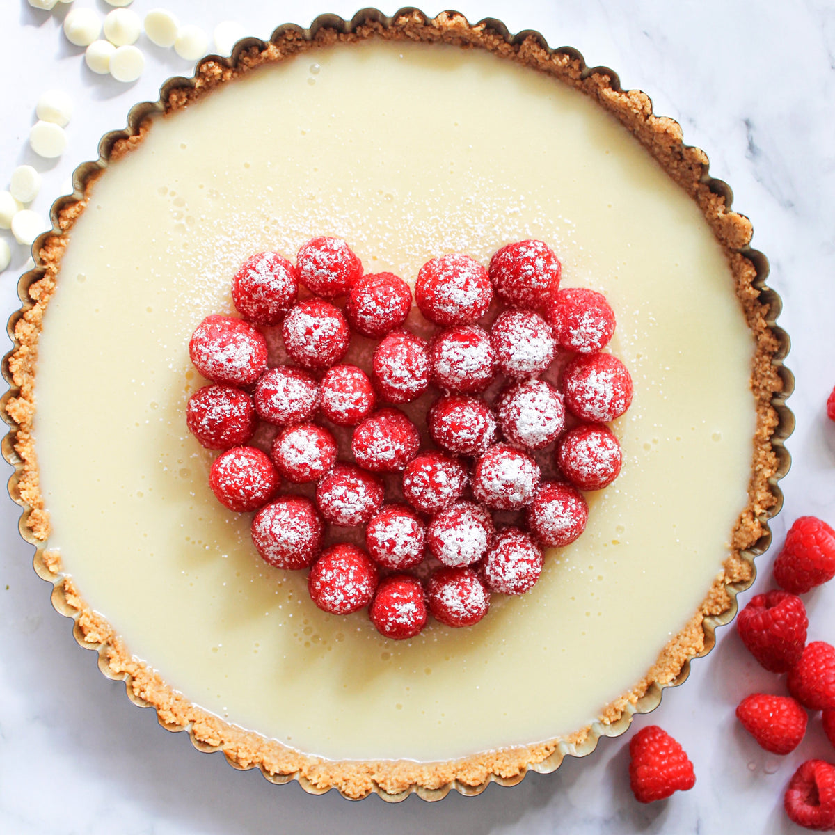 White Chocolate Raspberry Tart in an Oatcake Crust