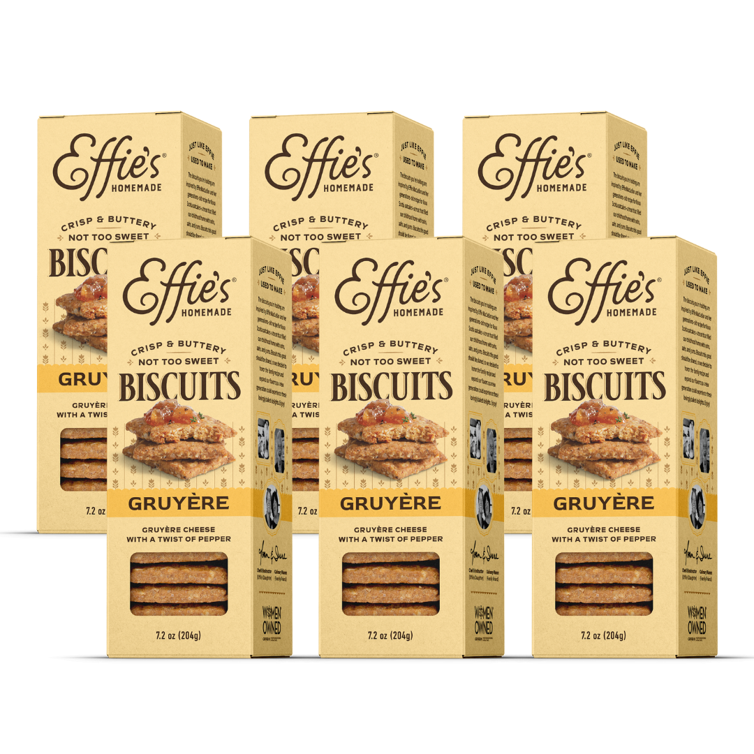 Effie's Ginger Biscuits 6-Pack featuring elegantly packaged boxes, perfect for gifting or enhancing cheese boards. 